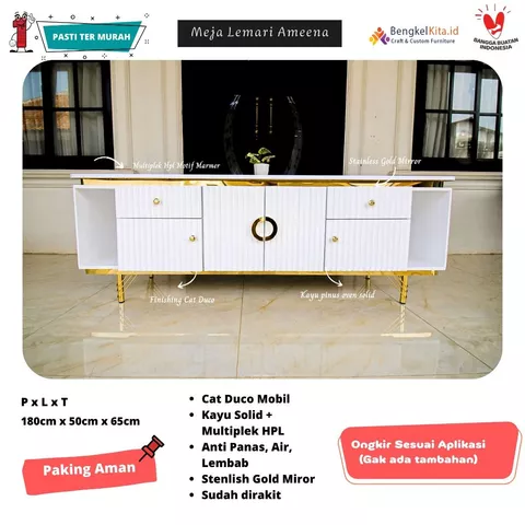 Aesthetic TV Stand Console Buffet Kayu - MEJA AMEENA - Modern Minimalist Glossy Custom Warna