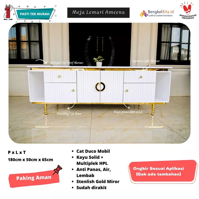 Aesthetic TV Stand Console Buffet Kayu - MEJA AMEENA - Modern Minimalist Glossy Custom Warna