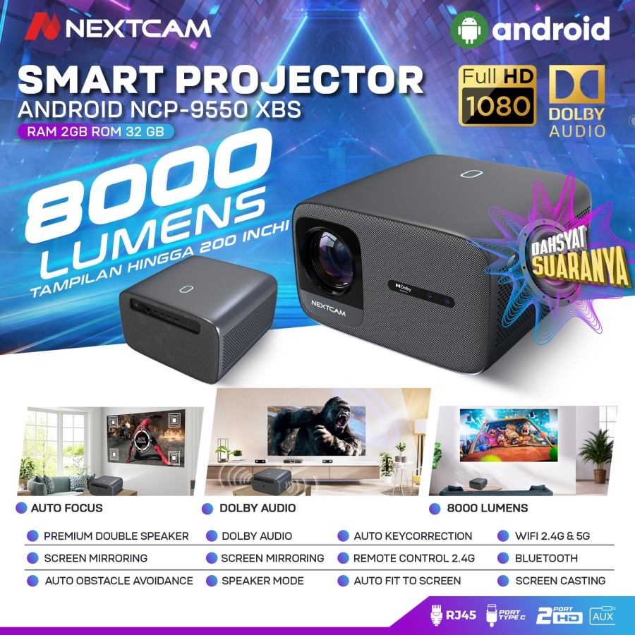 Jual Proyektor Nextcam Smart Android Dolby Audio 8000lumen Miracast ...