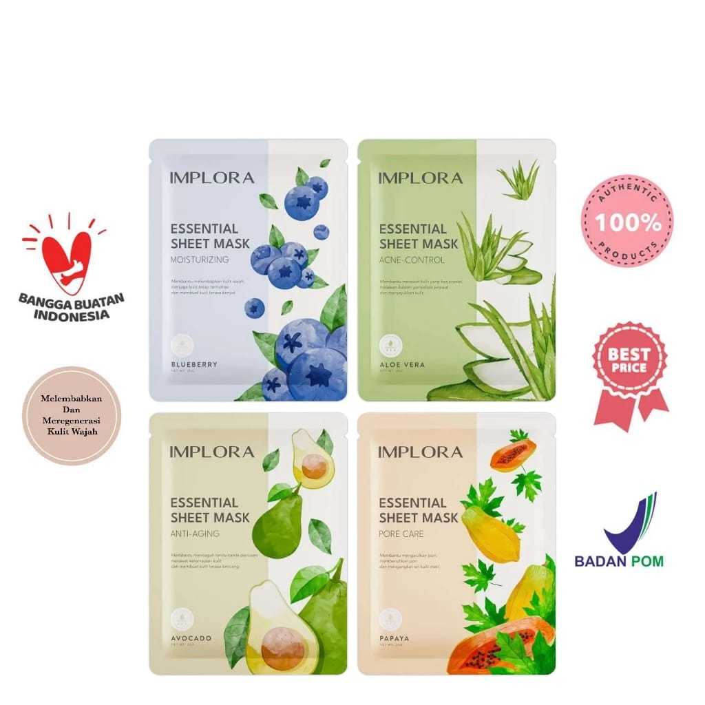 Jual IMPLORA Essential Sheet Mask 25g | Masker Wajah | all Varian ...