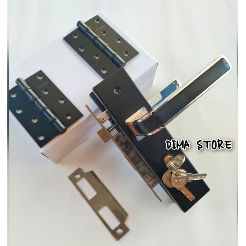 Set Handle Pintu Kamar Plus Engsel Hitam Dop Ongkel Tarikan Pintu Minimalis Pegangan Modern Anti Karat