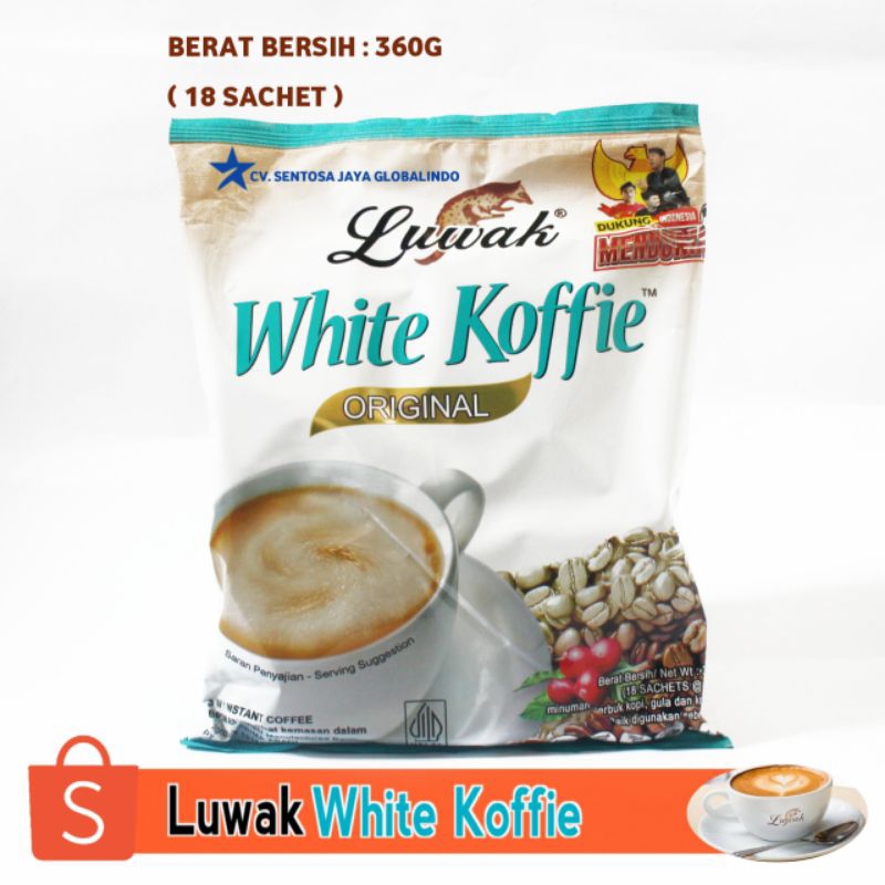 Jual Luwak White Koffie Original Less Sugar 18×20gr (1 Bungkus Isi 18 ...