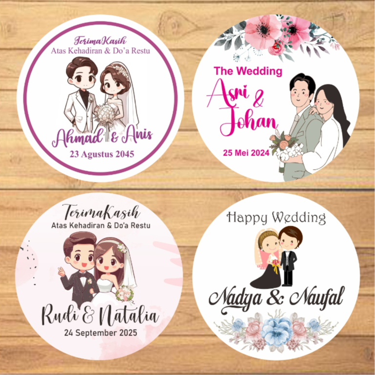 Jual Stiker Souvenir Pernikahan/Stiker Bulat Wedding/Custom Stiker Wedding  sudah di KissCut Bisa COD | Shopee Indonesia