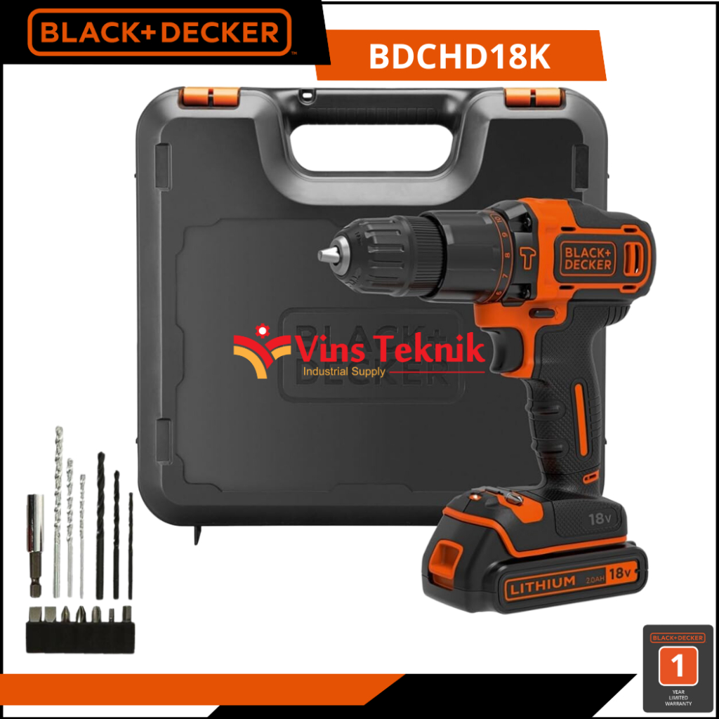 Jual Mesin Bor Baterai Cordless Impact Drill Black+Decker BDCHD18K ...