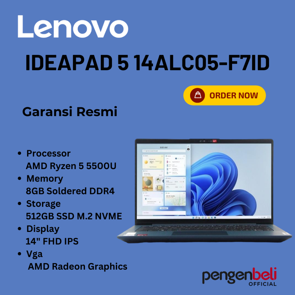 Jual NEW LAPTOP LENOVO GARANSI RESMI - LENOVO IDEAPAD 5 14ALC05-F7ID l