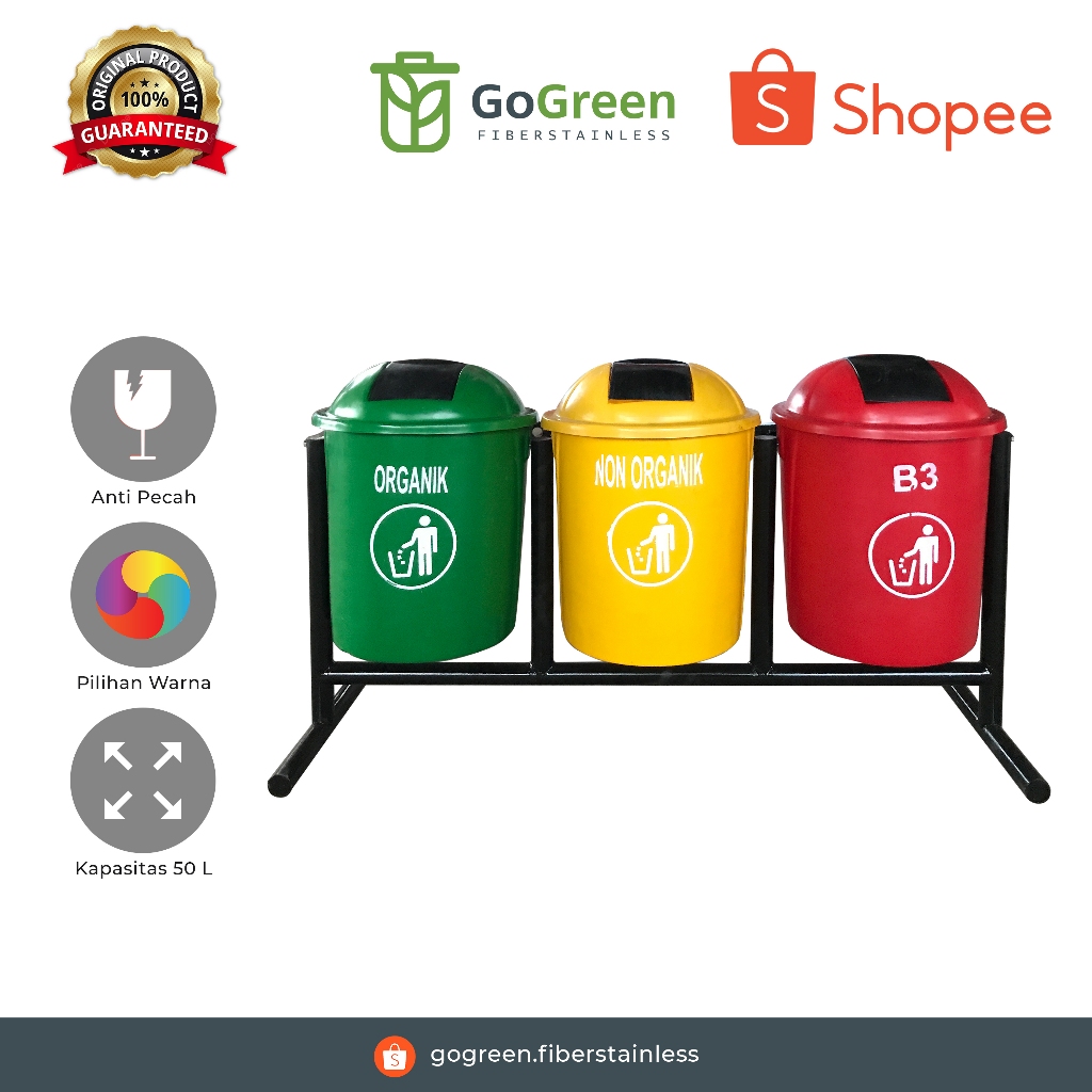 Jual Tempat sampah 3 Warna kapasitas 50 Liter | Shopee Indonesia
