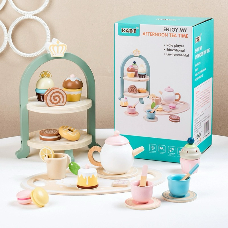 Jual kabi wooden tea cake set pretend plays mainan kue teh bahan kayu ...