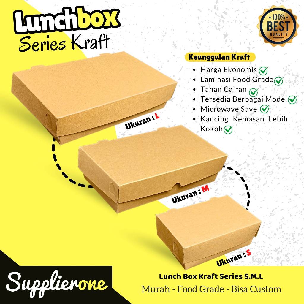 Lunch Box Paper Kraft Paper Lunch Box SML Dus Box Ayam Geprek Box  Nasi Laminasi Tahan Minyak