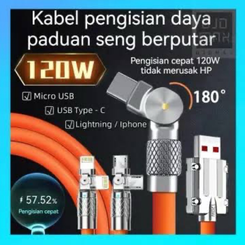 Jual Kabel Data Super Rotasi 180 Derajat Anti Putus Fast Charging 120W