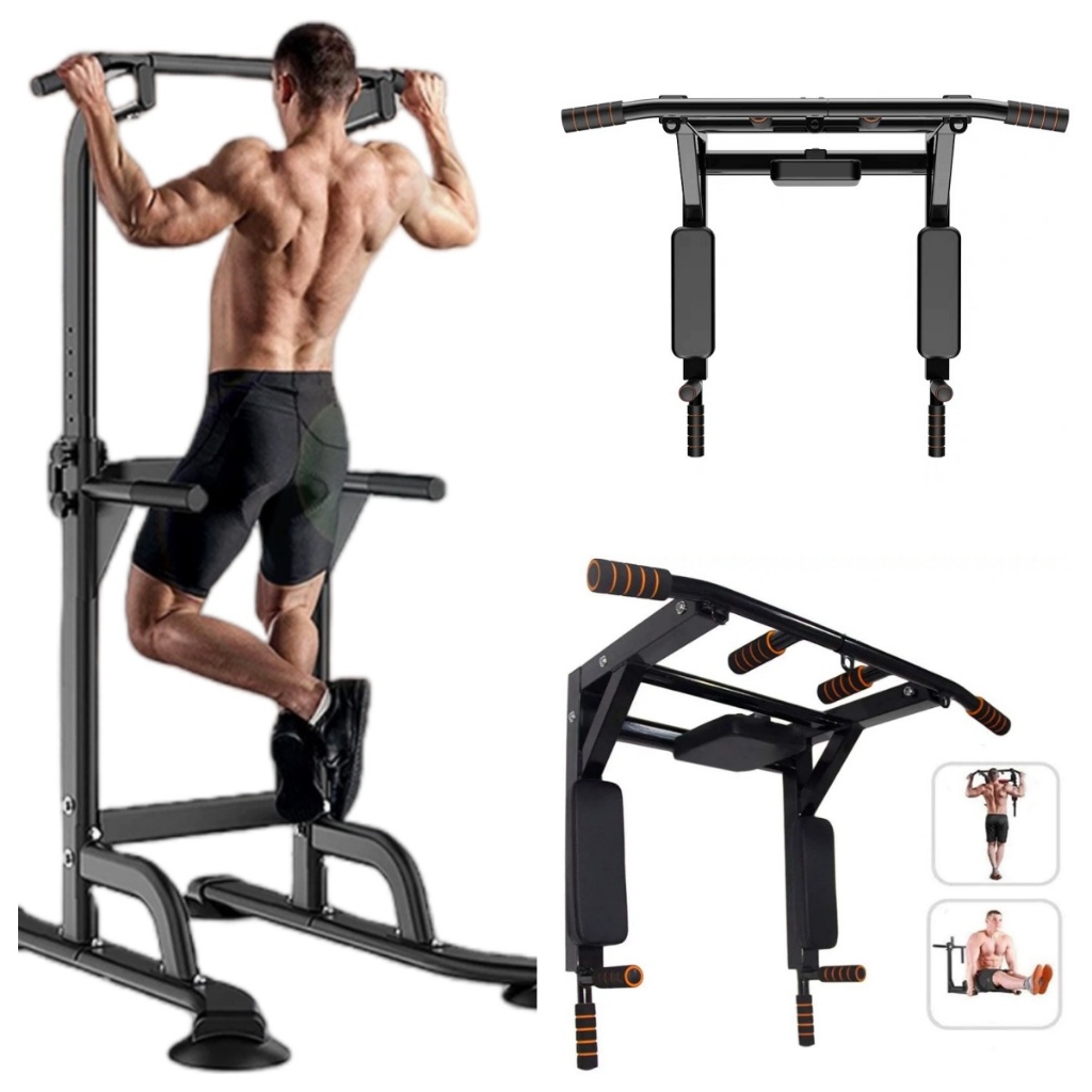 Pull Up Station & Power Tower - 400 Lb Capacity, 11 Height Adjustments, Free Standing For Home Gym, Black