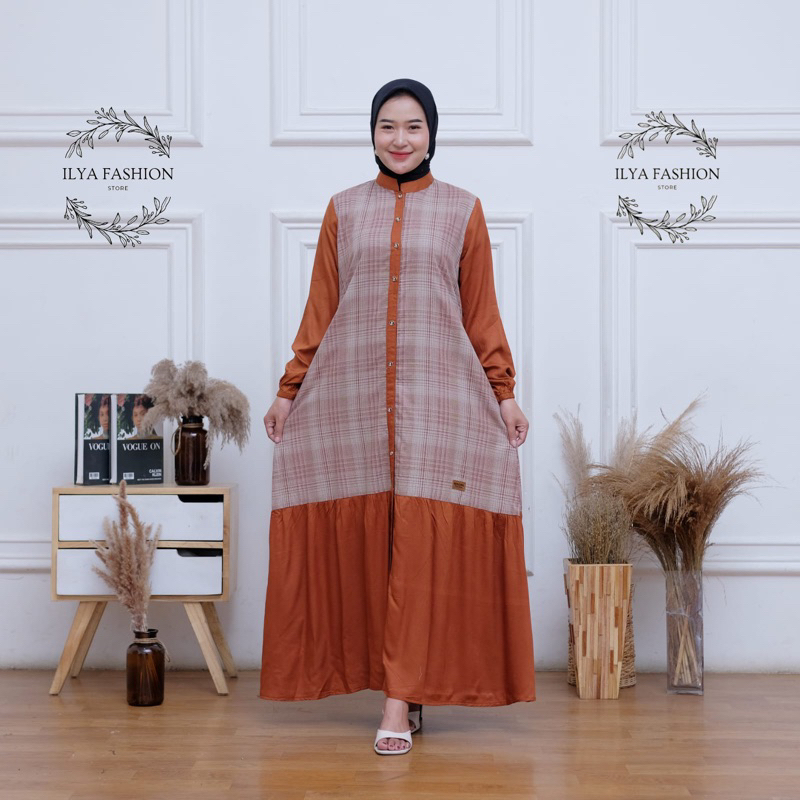 HARUKA DRESS GAMIS KATUN HARUKA MIX RAYON TWILL LD 110-120 PB 135//GAMIS MOTIF KOTAK PEREMPUAN//GAMIS KATUN MOTIF PEREMPUAN