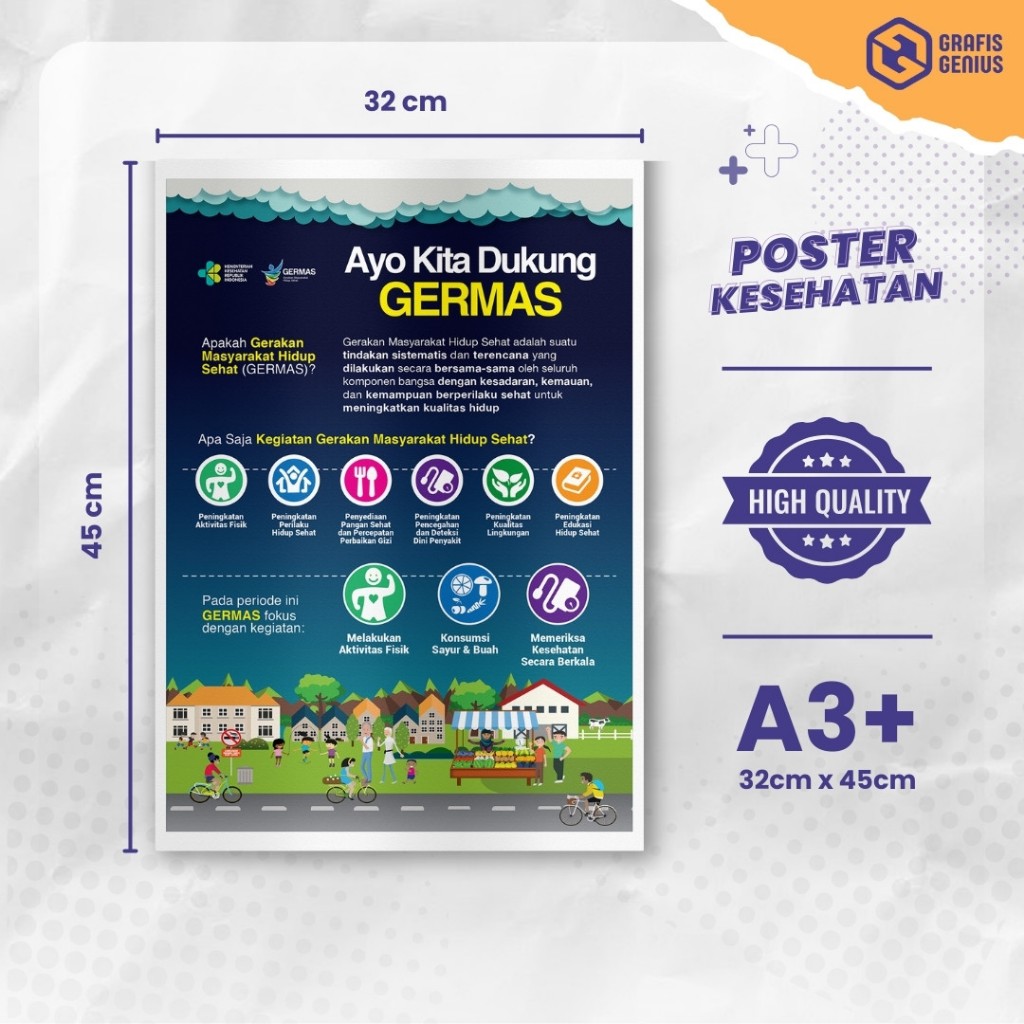 Jual Poster Ayo Kita Dukung Germas | Poster Kesehatan | Shopee Indonesia