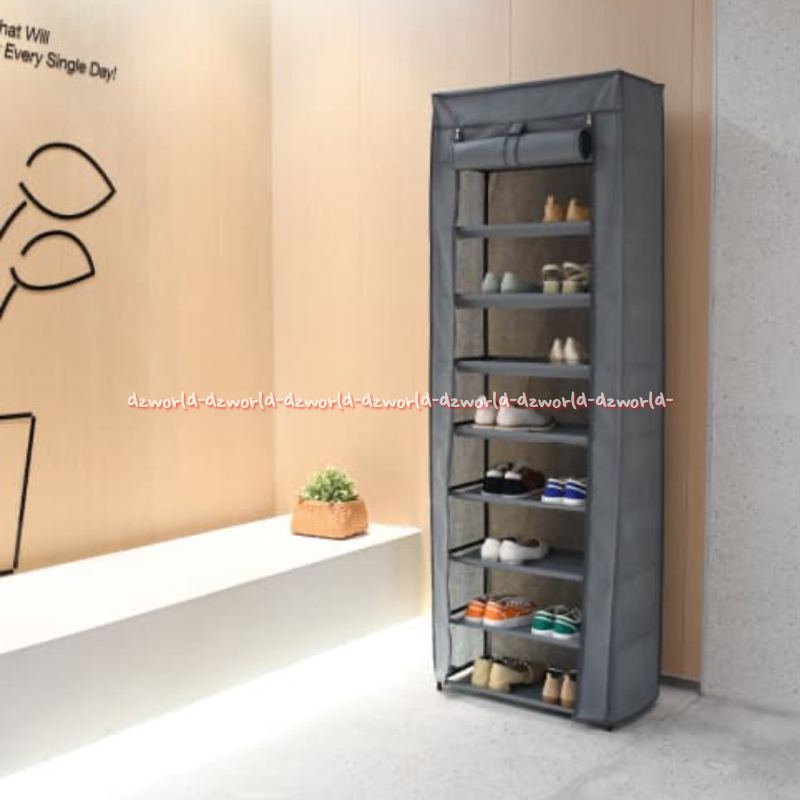 Jual Stora Shoes 60cm Rack Black 9tier Rak Sepatu Tutup Kain Resleting ...