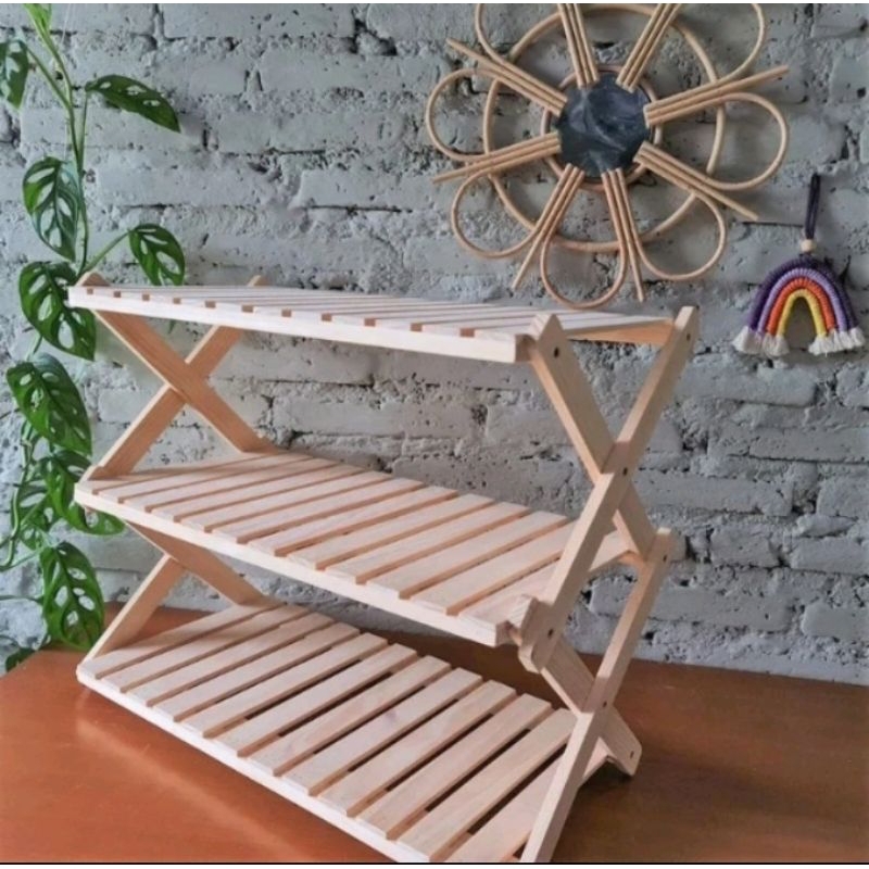 Jual RAK SEPATU 3 SUSUN KAYU ZIGZAG TEMPAT SEPATU LIPAT SERBAGUNA RAK ...