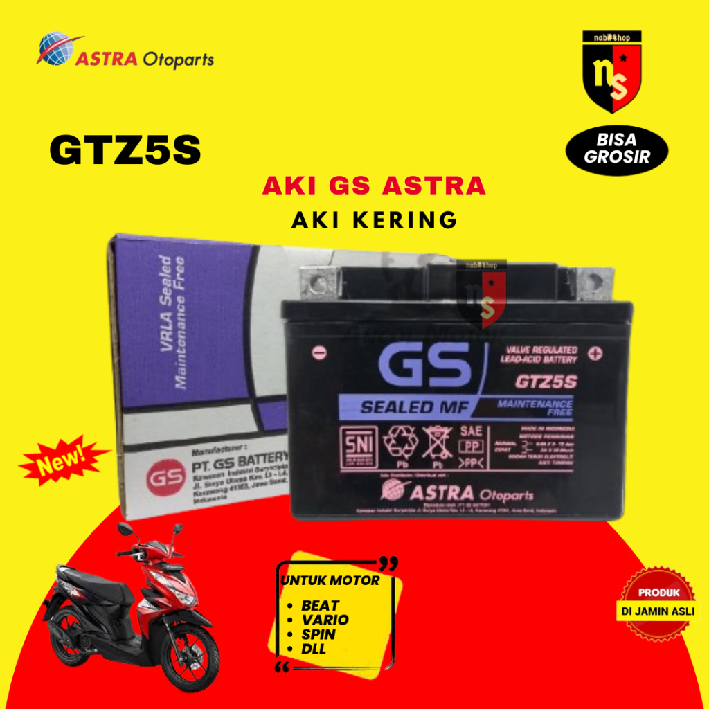 Jual AKI KERING GS ASTRA MF GTZ5S - ORIGINAL - BEAT - VIXION