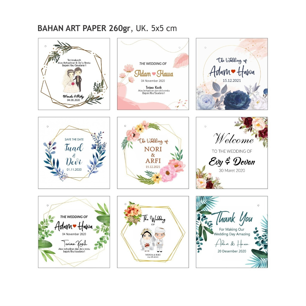 Jual Kartu Ucapan Souvenir Pernikahan Custom Tulisan Nama Unik