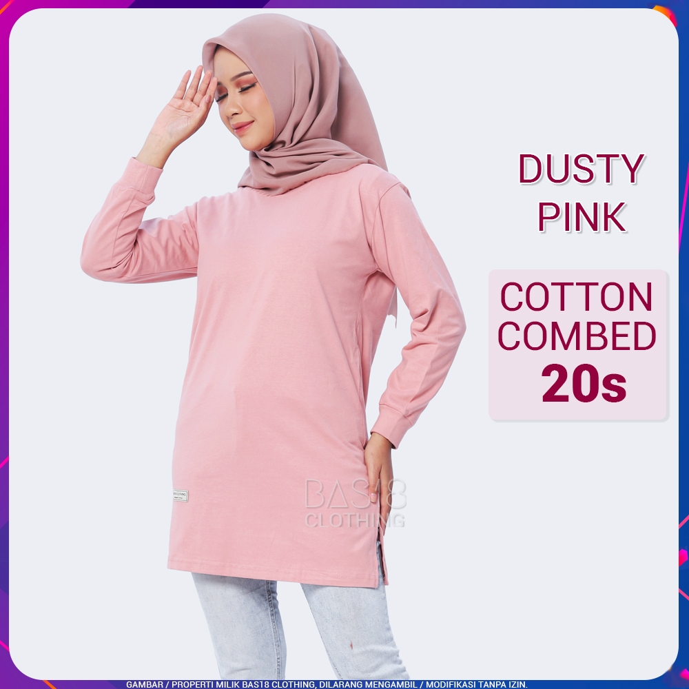 Jual Kaos Atasan Wanita Semi Tunik Polos Tebal Premium Dusty Pink