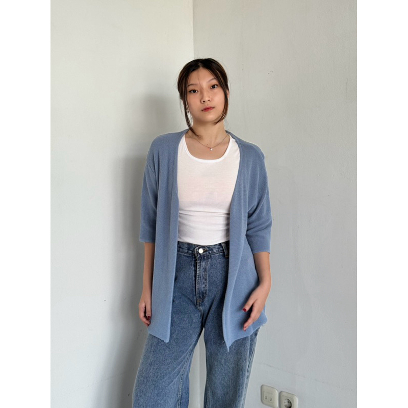 Jual Blue knitted cardigan (brand Herell) | Shopee Indonesia