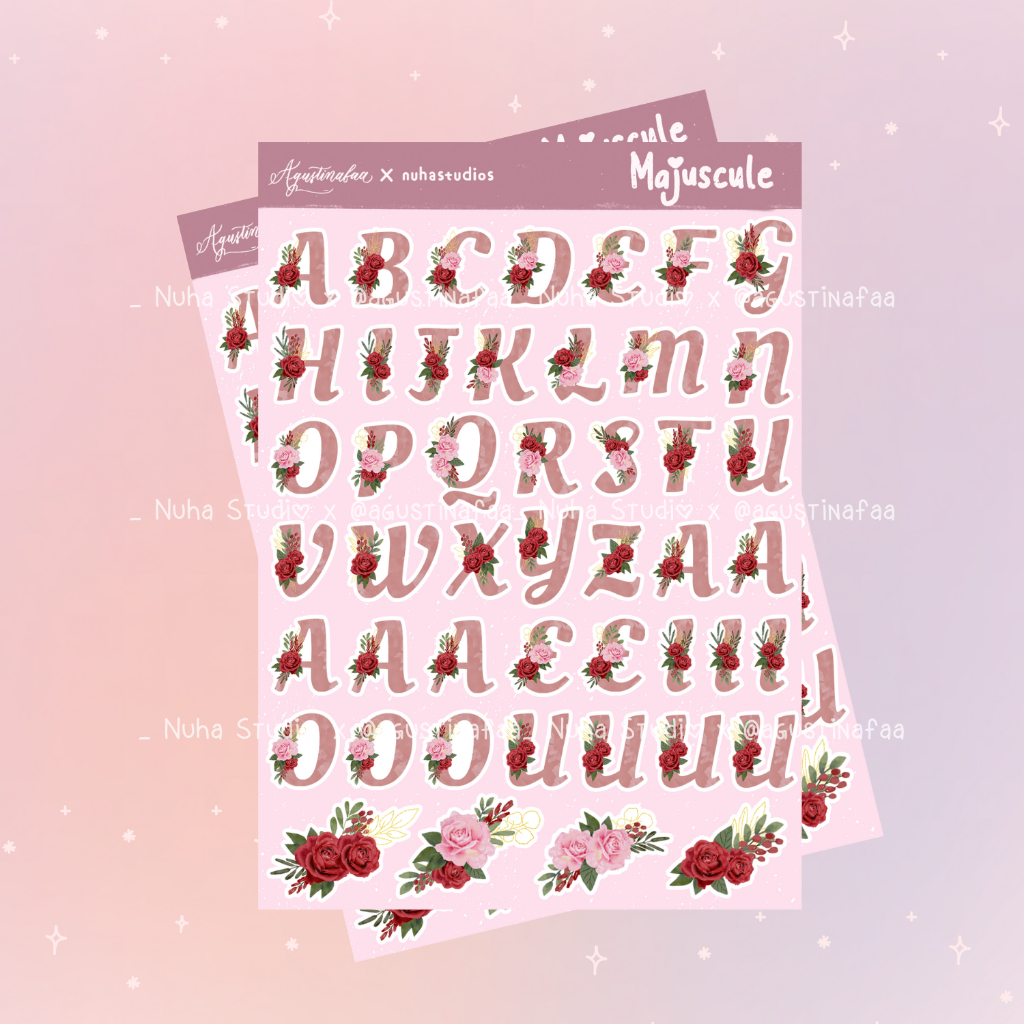 Jual Sticker by agustinafaa | Majuscule Abjad Alfabet Bunga Mawar Pink ...