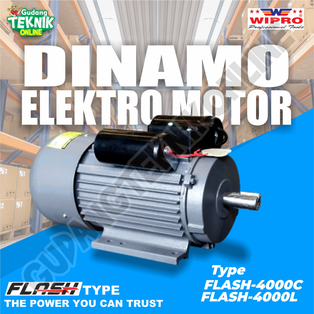 Dinamo Motor Penggerak 4Hp 2P 1Phase 2850Rpm WIPRO Type Flash 4000C- Dinamo Elektro Motor WIPRO FLASH 4000L 4Hp 4P 1 Phase 1400Rpm