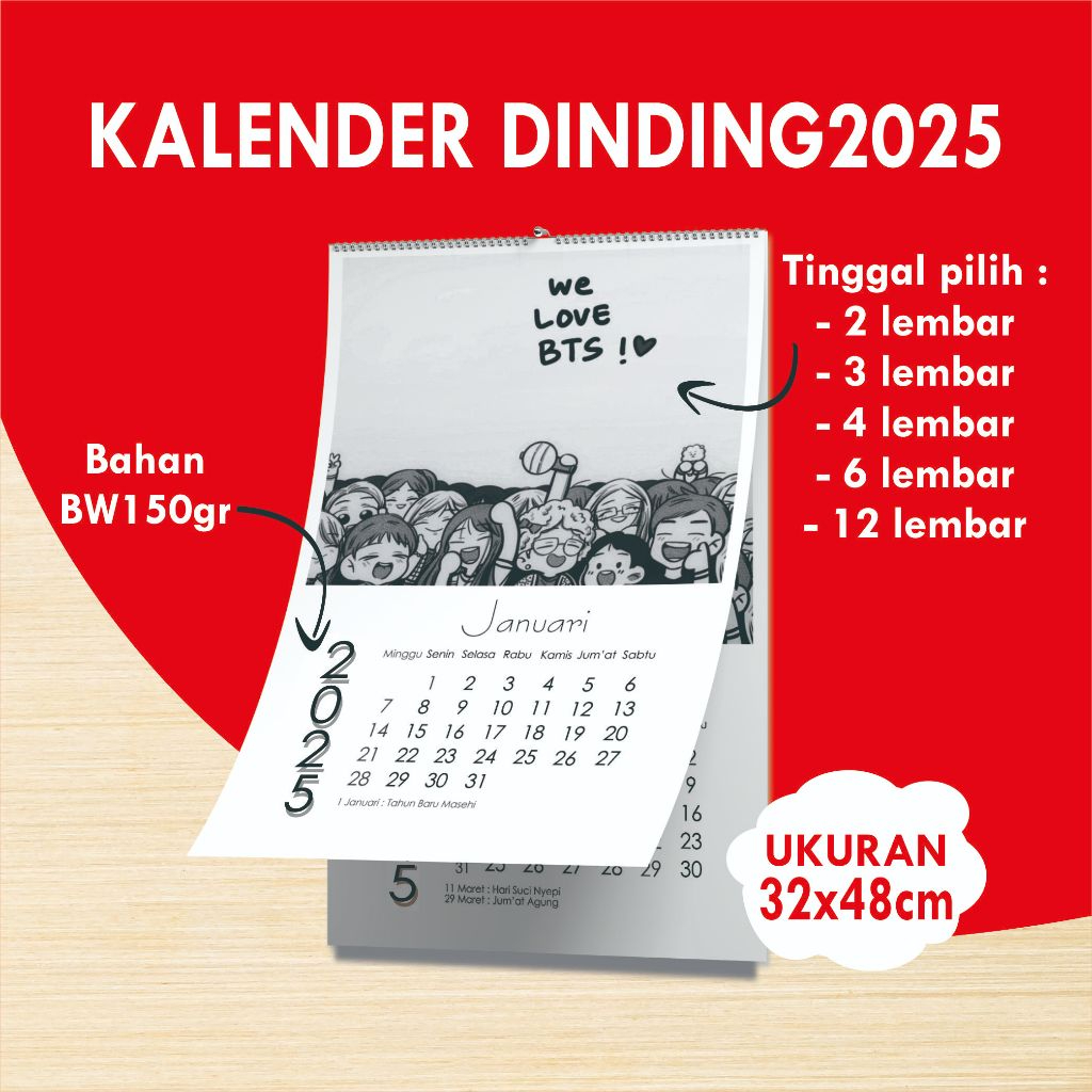 Jual KALENDER DINDING 2025 KALENDER FOTO CUSTOM DESAIN SUKA SUKA