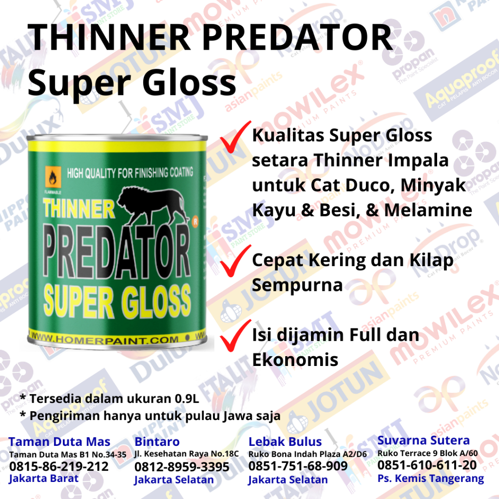 Jual Pengencer Cat Minyak Thinner PREDATOR Hijau Super Gloss 1L (0,9L ...
