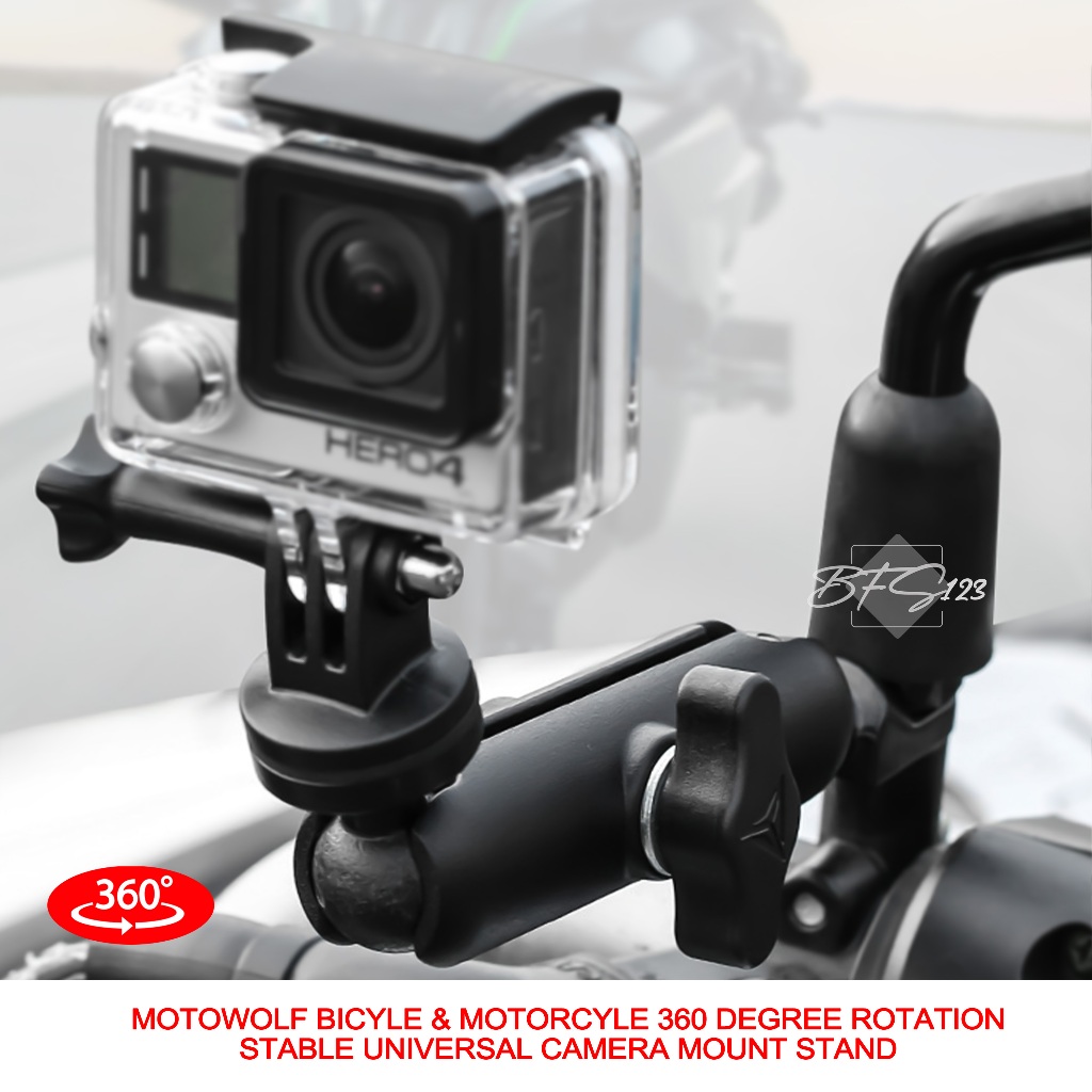 Jual MOTOWOLF Mounting GoPro Motor Bracket Stang Spion Mounting Action ...