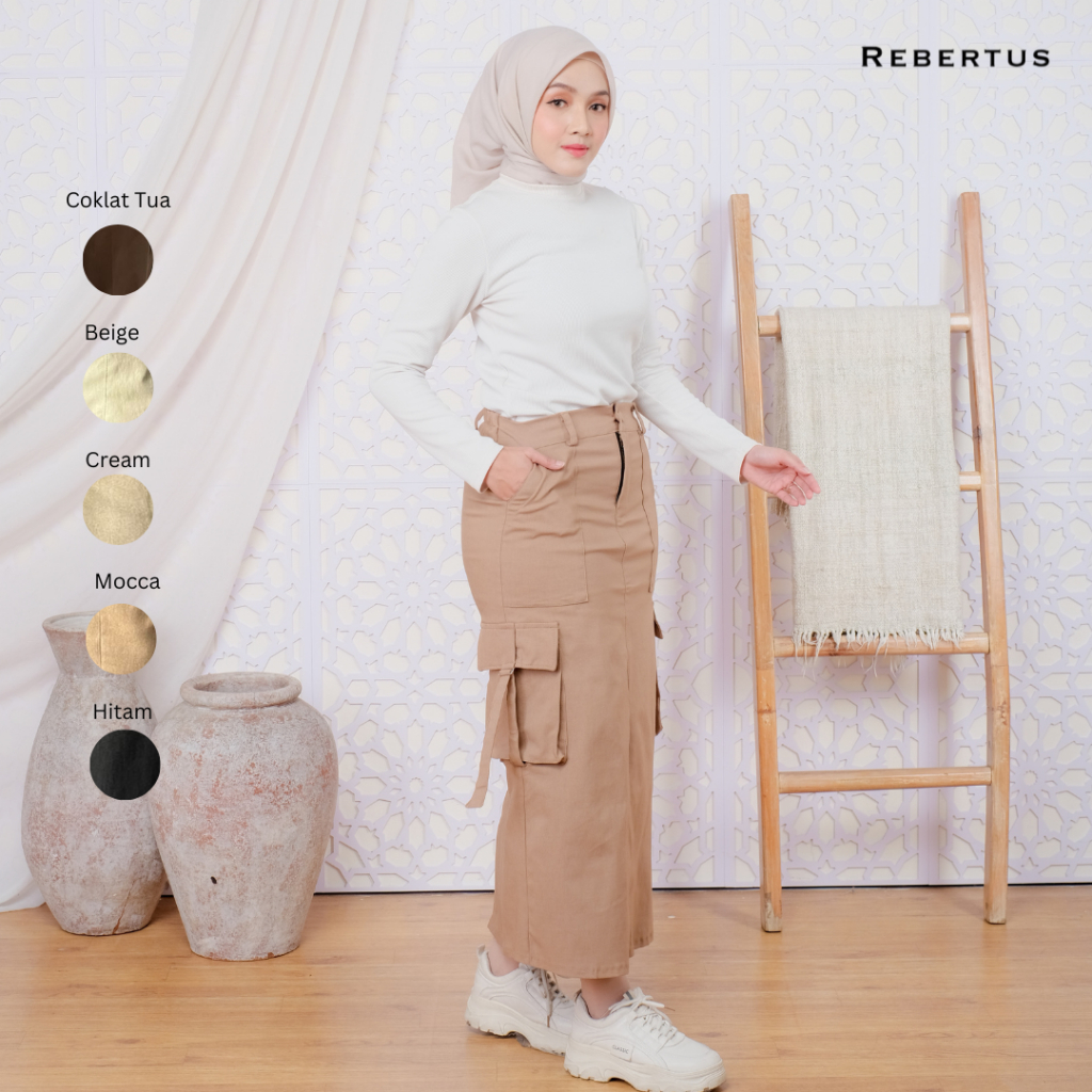 Jual Rok Cargo Soft Jeans Panjang Wanita Rebertus Diona | Shopee Indonesia