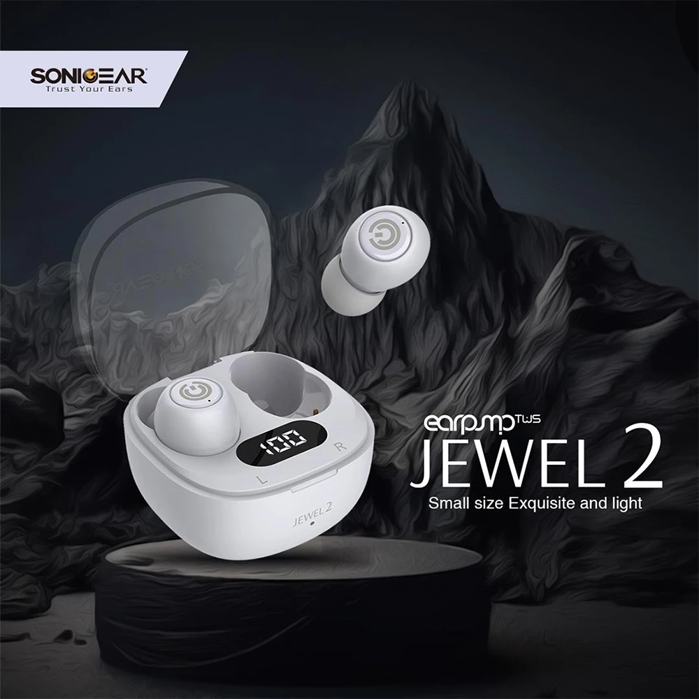 SonicGear Earphone EarPump TWS Jewel 2 ENC Bluetooth 5.4 Wireless Earbuds with Battery Percentage Display