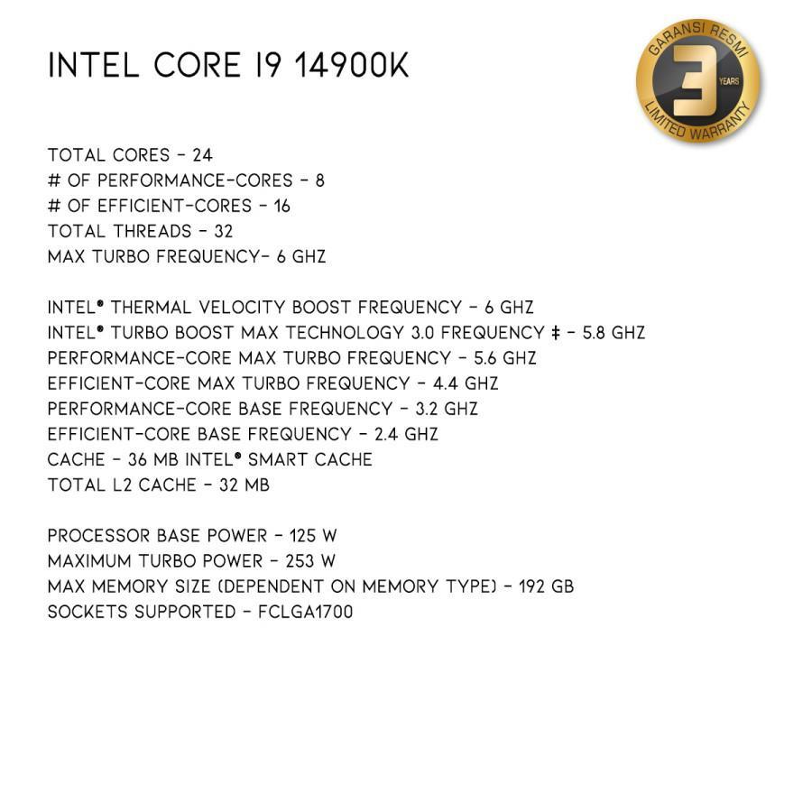 Jual Intel Core i9 14900K 24 Core 32 Thread 6.0GHz Meteor Lake ...
