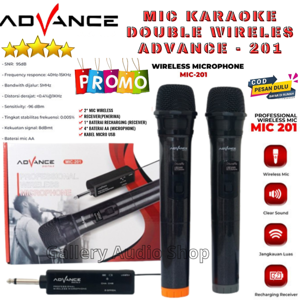 Jual ADVANCE MIC-201 Microphone Wireless Double Karaoke Tanpa Kabel ...