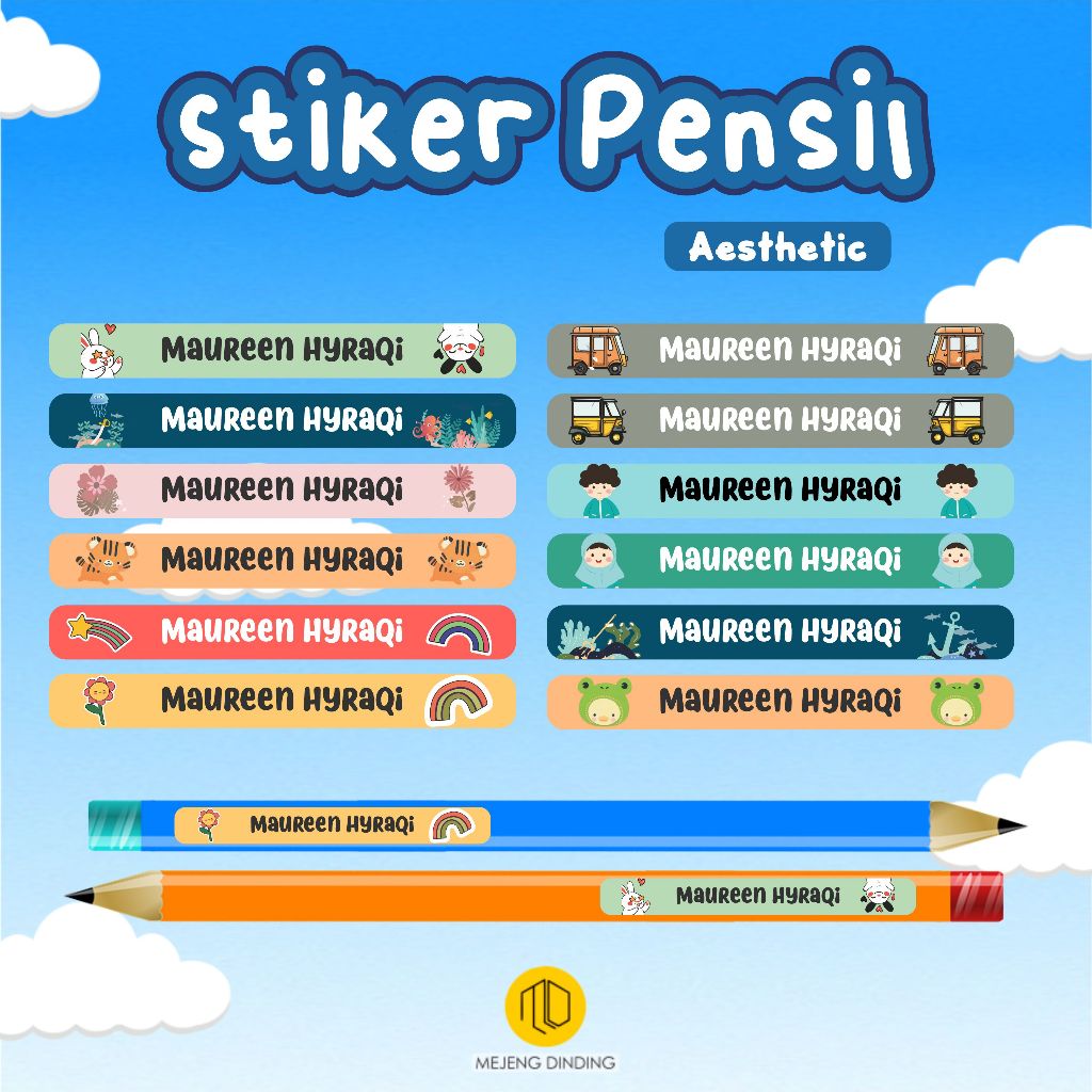 Jual (ISI 50 PCS) STIKER PENSIL CUSTOM NAMA KARAKTER KARTUN / STIKER ...