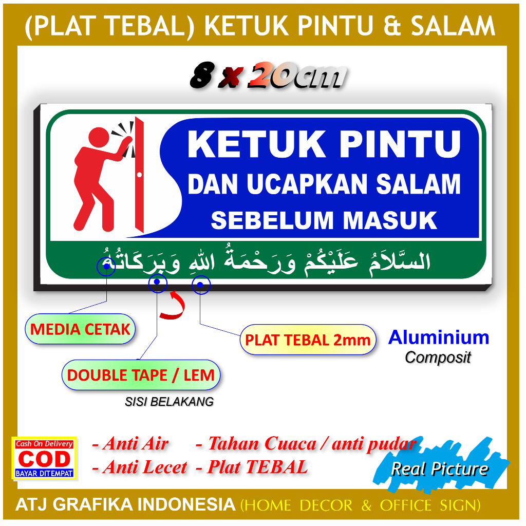 Jual Plat tebal new ketuk pintu dan ucapkan salam sebelum masuk papan ...