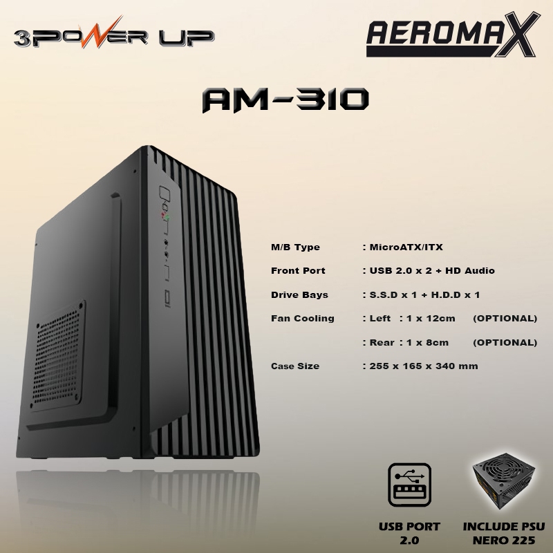 Jual Casing PC Office 3Power Up Aeromax AM-310 + PSU Nero 225 - Micro ...