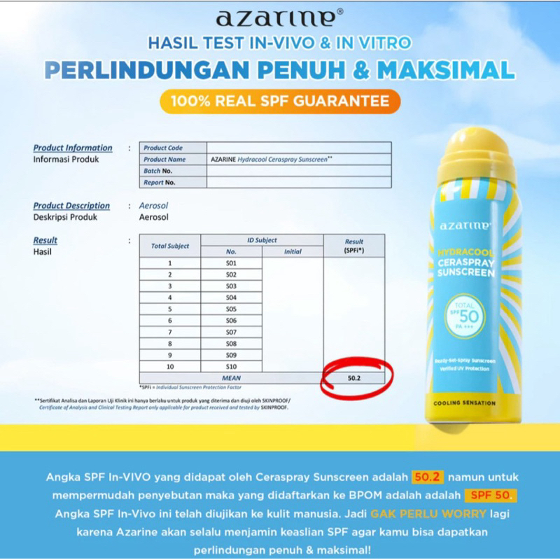 Jual AZARINE Hydracool Ceraspray Sunscreen Spray SPF50 PA+++ 50 ml ...
