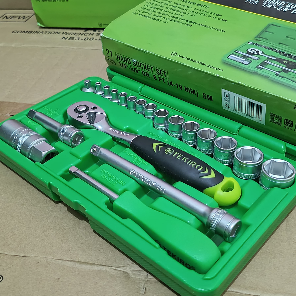 Jual TEKIRO Kunci Sok Set 4 - 19mm 21pcs 1/4" - 3/8" Drive Hand Socket ...