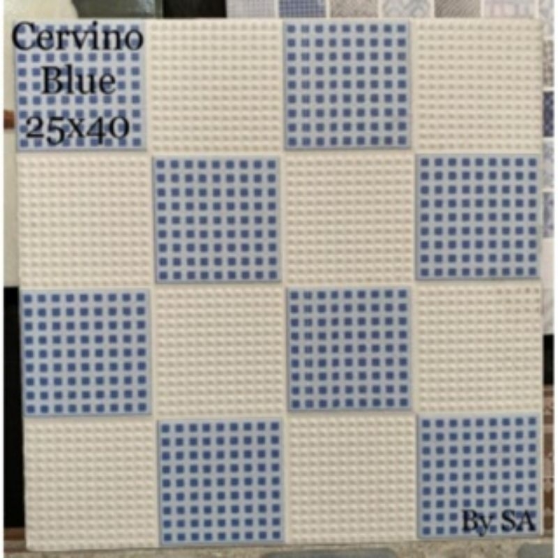 Jual Keramik Lantai Kamar Mandi Ukuran 25x25 (Kasar) Model Kotak Biru