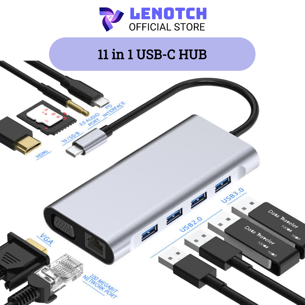 Adaptateur USB-C Vers USB 3.0 RJ45 HDMI VGA - Multiports Pour PC Portable