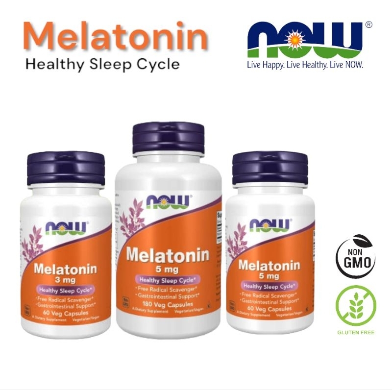 Jual NOW | MELATONIN 5mg 3mg - 60 180 Veg Capsules | Healthy Sleep ...