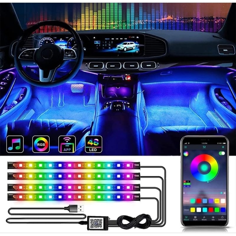 Jual Lampu Variasi Kolong Mobil LED Strip Flexible RGB Light 48 LED USB ...