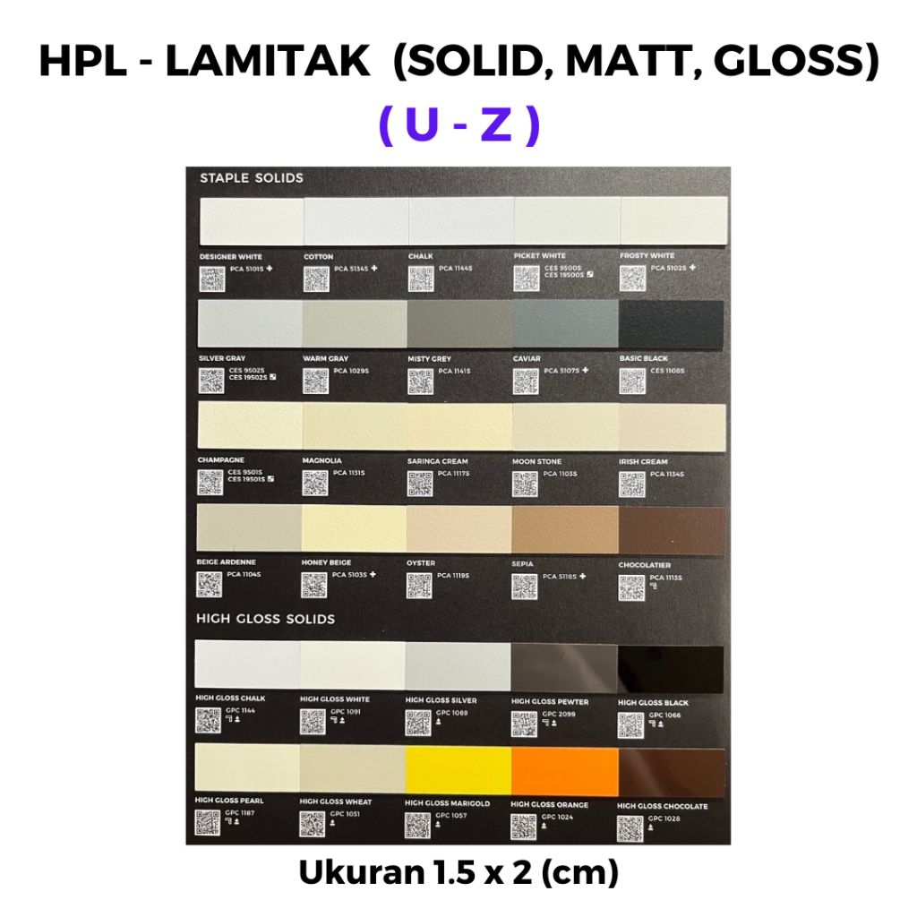 Jual Sample Material HPL Lamitak Warna Solid Color (U-Z) MATT GLOSSY ...