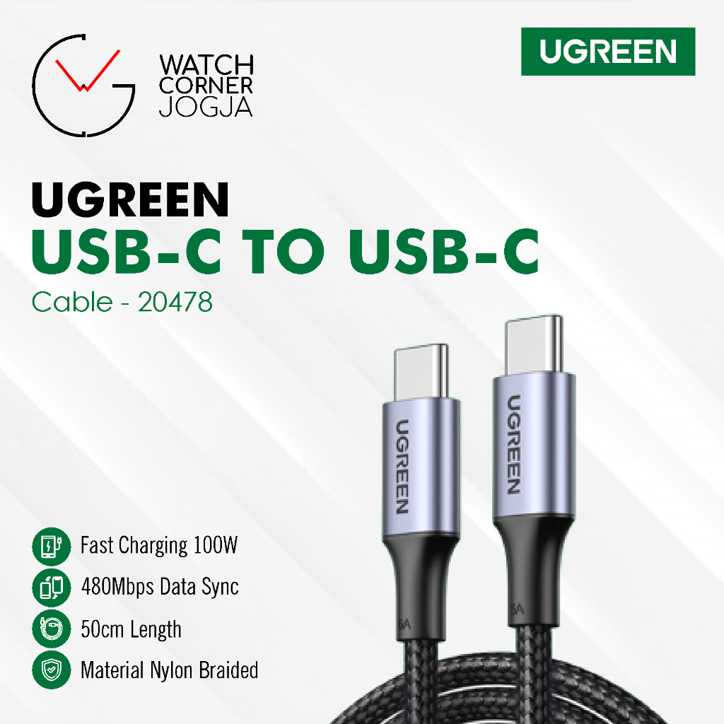 Jual Kabel Data UGREEN USB Type C To Type C PD 5A 100W Fast Charging ...