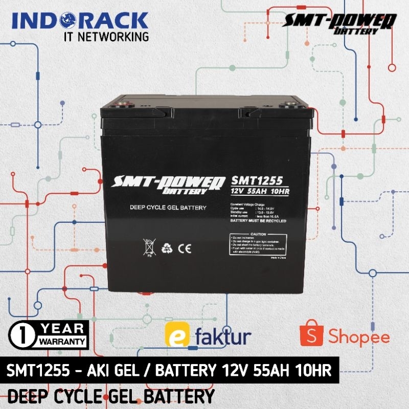 Jual SMT1255 Battery SMT-POWER 12V 55AH 10HR Baterai Aki Deep Cycle Gel ...