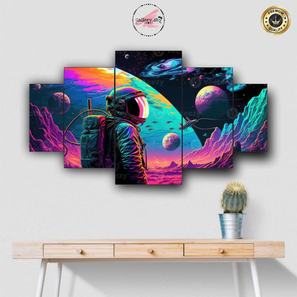 1 SET Pajangan Dinding Astronut Hiasan Dinding Aestentic Isi 5 pcs Poster Kayu