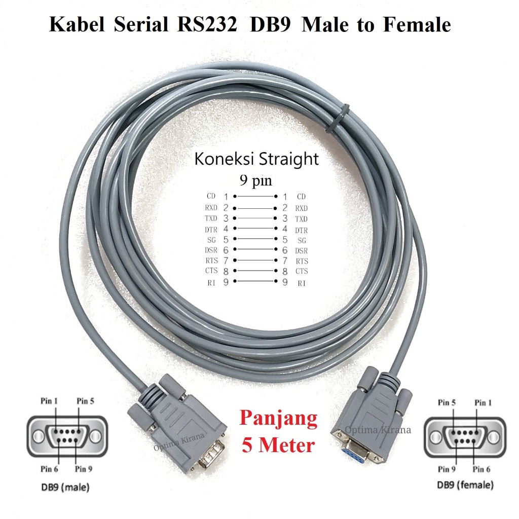 Jual Kabel Serial DB9 5M m-f RS232 Male to Female pin 9 data COM port ...