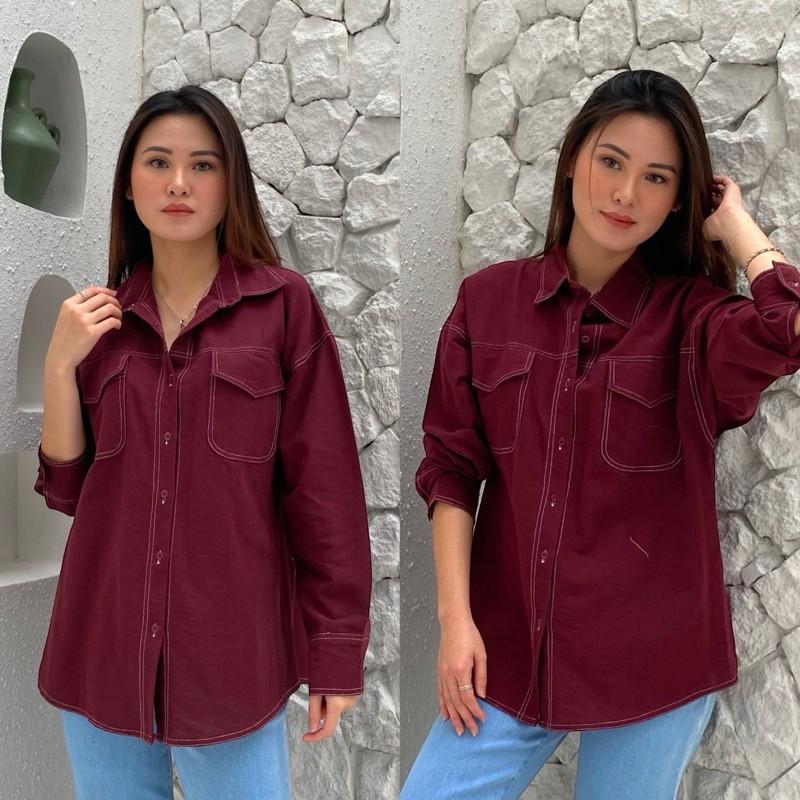 Jual Aloha Keyla Linen List Overshirt Kemeja List Linen Oversize Wanita Shopee Indonesia