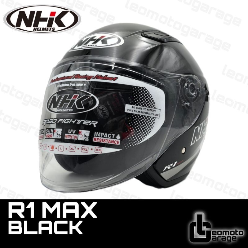 Jual NHK R1 MAX UNICOLOR/POLOS BLACK HELM HALF FACE | Shopee Indonesia