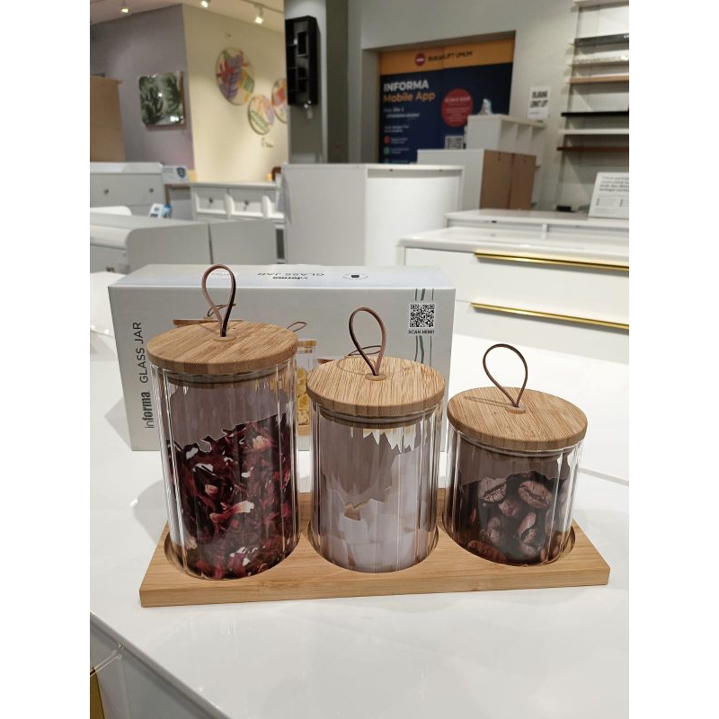 Jual Whitney glass jar set of 3 with tray/toples kue aesthetic informa ...