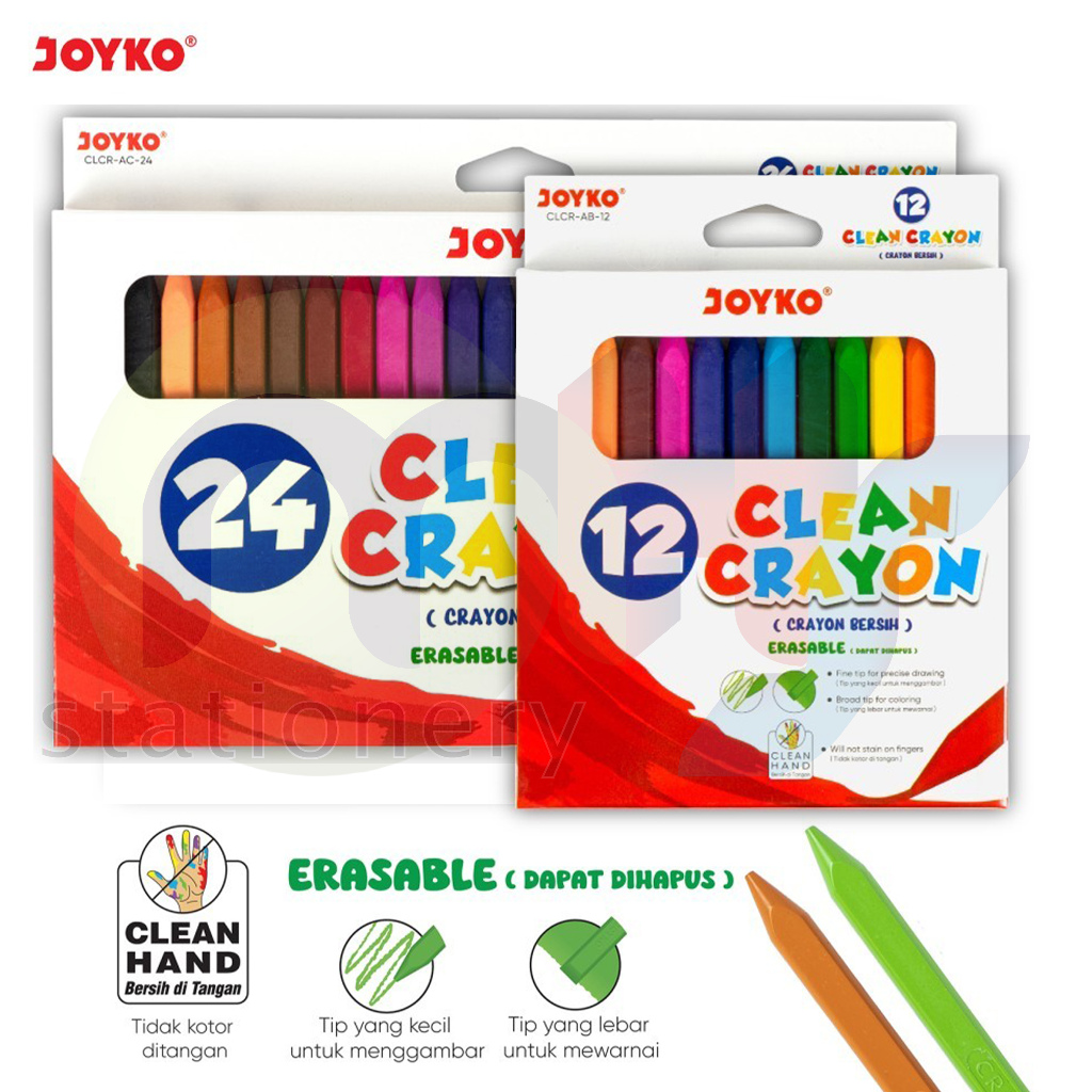 Jual Joyko CLCR-AB-12 CLCR-AC-24 Clean Crayon 12 24 Warna Krayon Bersih ...