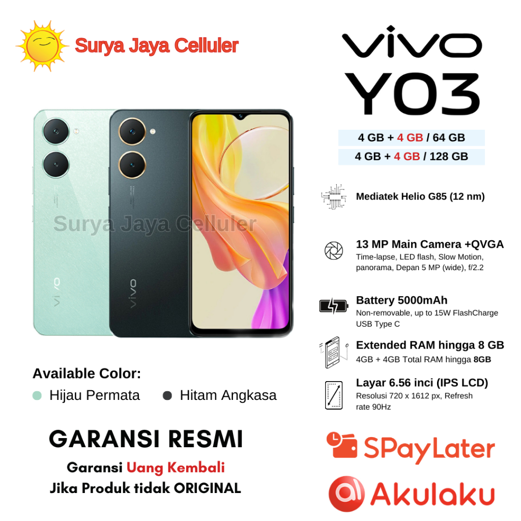 Jual VIVO Y03 4/64GB, Y03 4/128GB, Y01 2022 2/32GB (Garansi Resmi 1 ...